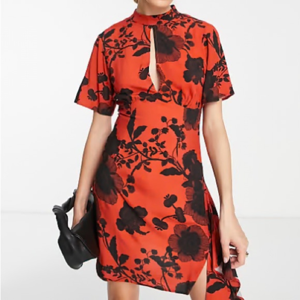 ASOS DESIGN Keyhole Mini Dress Red Floral